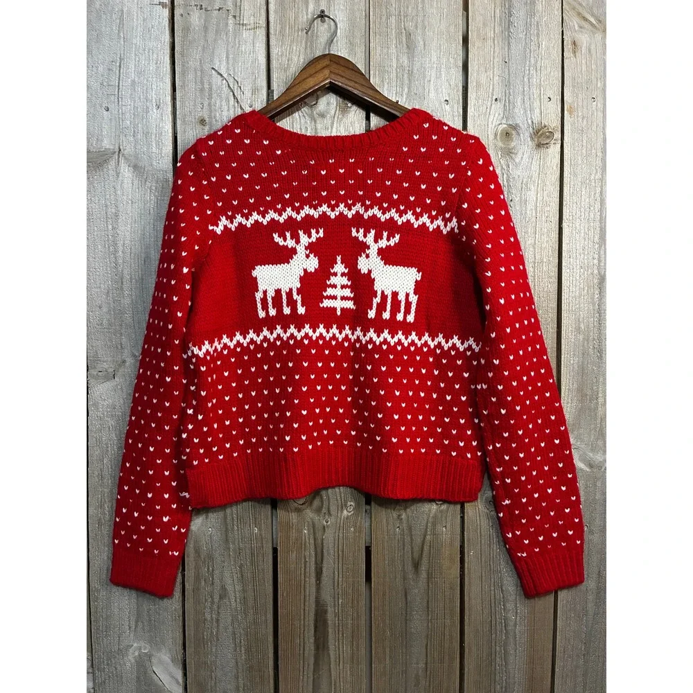 Abercrombie & Fitch Red Reindeer Fair Isle Holiday Sweater Womens Large L